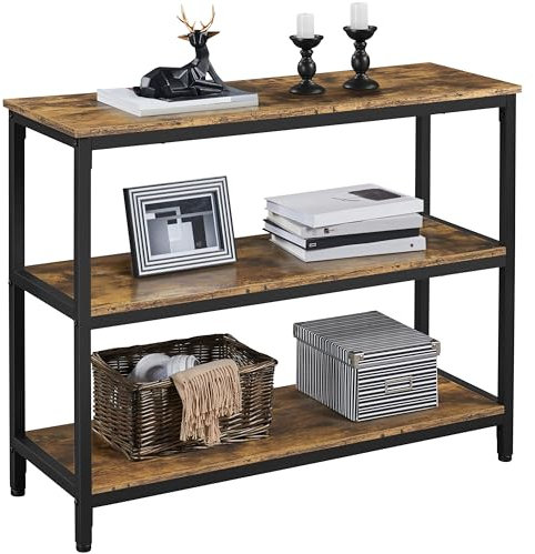 Yaheetech Table Console Table d'entrée à 3 Niveaux, Console Meuble avec Étagères de Rangement, Industrielle, pour Entrée Salon Chambre, 100 × 35,5 × 80,5 cm, Brun Rustique