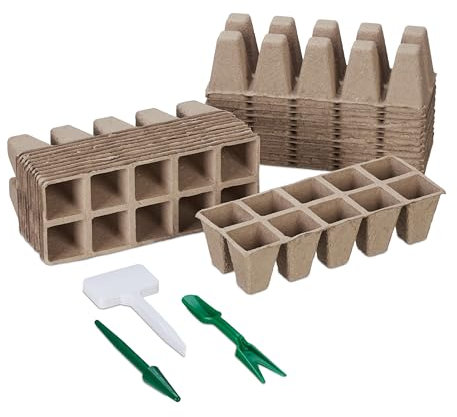 Relaxdays Set di 240 Accessori Set da 240 Vasetti per Piantine, da Semina, Vasi in Carta Ecosostenibile Germinazione, 5x3,5 cm, Marrone