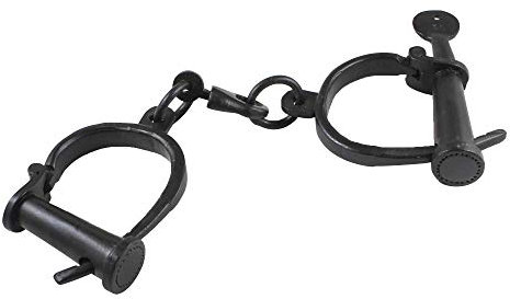 30,5 cm lange mittelalterliche Gefangenen-Eisenschloss im antiken Kolonialstil, handgefertigte handgeschmiedete Handschellen aus schwarzem Eisen mit Schlüsselfesseln, Halloween-Requisitenkette
