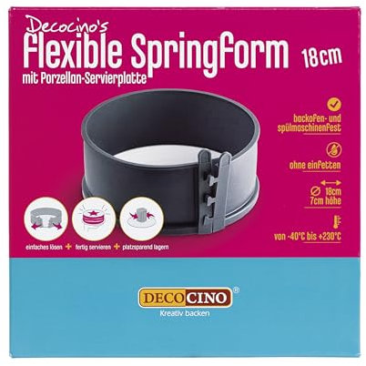 DECOCINO Springform Cake Tin Diameter 18 cm – with Porcelain Base – High-Quality Baking Mould with Non-Stick Coating for Baking Cakes, Tarts and Much More – Dishwasher Safe