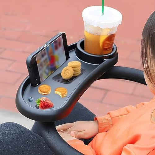 Baby Stroller Snack Tray with Cup Holder Universal Stroller Food Tray Removable Multifunction Stroller Organizer with Adjustable Buckle and Hooks Reusable Pushchair Cup Holder (38×14×5.5cm)