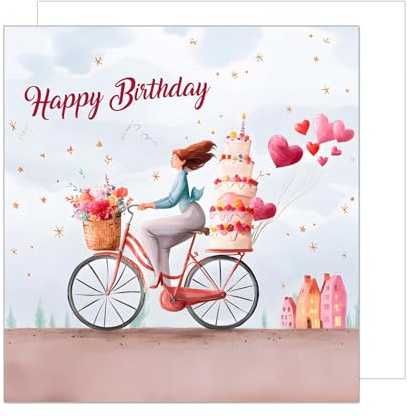 Edition Seidel Biglietto d'auguri quadrato premium con busta. Biglietto di auguri di buon compleanno per palloncini torta bicicletta uomo donna bambino (GQ326 SW024)