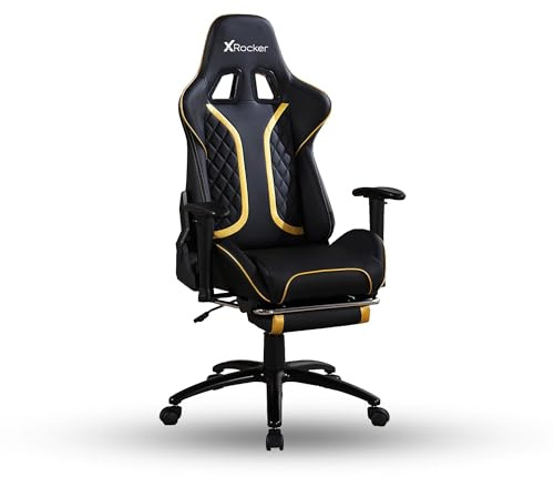 X Rocker Elite PC Video Gaming Chair with Footrest, Adjustable Ergonomic Office Desk Chair for Computer Gamers with Wheels, Vegan Leather, Black & White, Gifts for Gamers