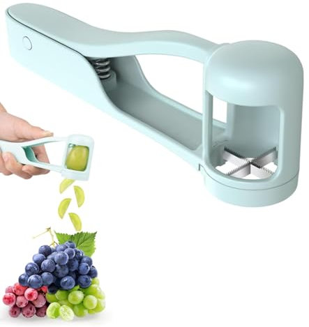 Coupe-fruits en acier inoxydable | Coupe-fruits 4 pièces pour raisins, tomates cerises & baies | Lame cachée | Coupe-raisins Coupe-fruits pour jeunes enfants | Coupe-raisins | Bleu ABS