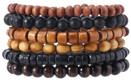 MILAKOO 8 mm in legno bracciale elastico 6pcs corda polsino per uomini donne perline Mala stile vintage