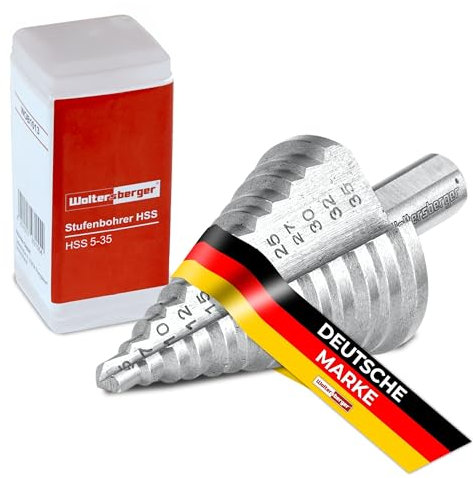 Woltersberger® HSS Stufenbohrer mit 10mm Triangular-Schaft | Kegelbohrer Ø 5-35mm | 13 Stufen Konusbohrer passt in viele Bohrfutter | Schälbohrer ideal für Metall, Holz, Kunststoffe