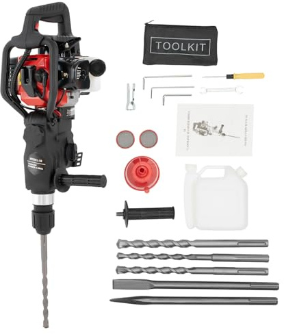 OCASAMI 32.6CC 2 Stroke Gas Powered Demolition Jack Hammer, 3-in-1 Gasoline Hammer Drilling Machine Breaker Punch Drill Chisels Heavy Duty Gasoline Concrete Breaker Rock Drill for Crushing, Chiseling