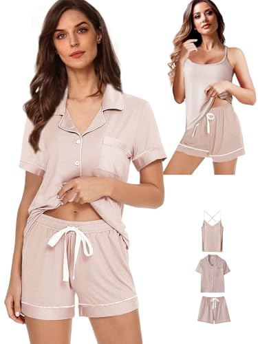 WJing Yi Jia 3Pcs Womens Pajamas Set XS-4XL Soft Pajama Sets Cami Sexy Lingerie Sleepwear Pj Lounge Sets Pjs Set Loungewear