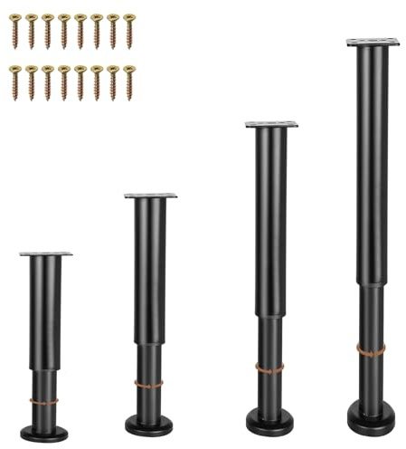 NCRGB 4 PCS Patas Pies Ajustables Pata de MeAjustable,Regulables con 16 Kit Destornillador y Tornillos,para Armarios Mesillas de Noche Camas Escritorios Cómoda Estantería (Negro, 40-70 cm)