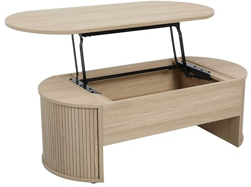 Oviala Table Basse Ovale avec Plateau relevable Effet Bois Clair