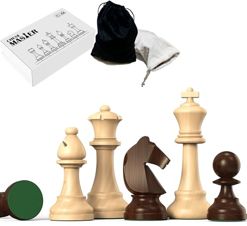 doowroodni Wooden Chess Pieces Large 3.75inch King Set of Luxury Staunton Wood Chessmen with 2 Extra Queen for Chess Board Game (Chess Pieces Only), Velvet Storage Bags Included