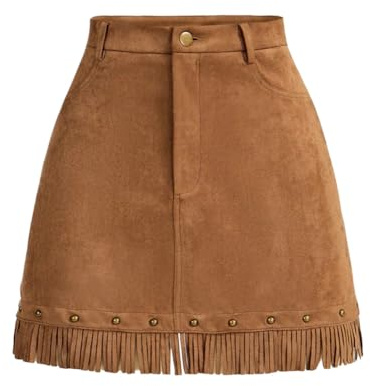 Gonna da donna con frange, in finta pelle scamosciata, da cowgirl, gonna avvolgente, a vita alta, per il tempo libero, minigonna per gite, abbigliamento occidentale, servizi fotografici, club, hippie