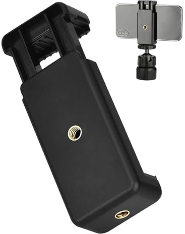 HUVZOR Soporte para teléfono móvil,soporte universal para trípode,adaptador para teléfono móvil,soporte para teléfono móvil para trípode de 1/4 pulgadas,orificio de tornillo ajustable (55 mm a 95mm)