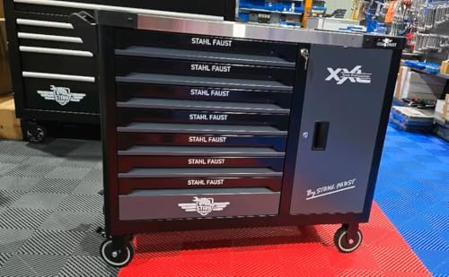 Stahl-Faust Profi Werkzeugwagen Werkstattwagen XXL Dream mit Werkzeug 7 Schubladen und Seitenschrank.