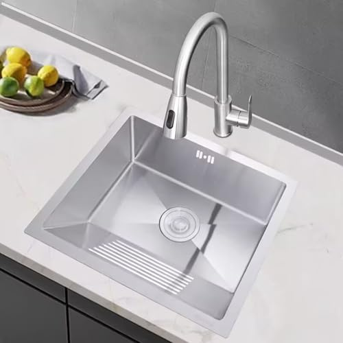 Unterbau-Waschbecken mit Waschbrett 304 Edelstahl Wäschespüle Aufsatzwaschbecken Unterbau Rechteckiges Waschbecken für Badezimmer, Waschküche, Balkon(500x450mm)