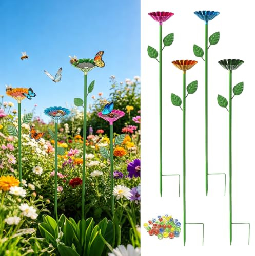 Abbeveratoi a Forma di Fiori Stazione Acqua, 4 Pezzi Paletto da Giardino Abbeveratoio Uccellis, Abbeveratoio per Insetti, Stazioni di Irrigazione per api a Forma di Fiore per Esterno, Cortile