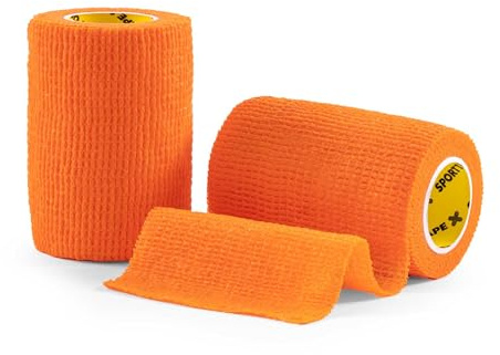 SPORTTAPE Self-Adhesive Cohesive Bandage, 2 Rolls - 7.5cm x 4.5m, Orange | Compression & Vet Wrap for Dogs, Horses, Sports Stretch Tape for Football, Ankles, Joints, Fingers, Wrists & Sock Tape