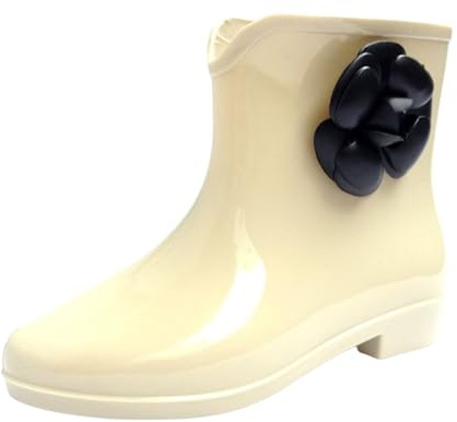 Mitten av vaden Welly kvinnor härliga blommiga regnstövlar mode glitter Wellington stövlar enkla helt vattentäta gummistövlar halkfria ankel väl lätta slip-on trädgårdsstövlar tjock sula arbete stövel