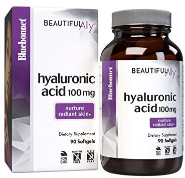 Bluebonnet Nutrition Beautiful Ally Hyaluronic Acid 100mg, Nurture Radiant Skin*, Non-GMO, Gluten-Free, Soy-Free, 90 Softgels, 90 Servings