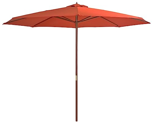 vidaXL Parasol d'Extérieur avec Mât en Bois, Pare-soleil de Patio, Abri de Soleil, Parasol de Plage Jardin Terrasse Balcon, 350 cm Terre Cuite