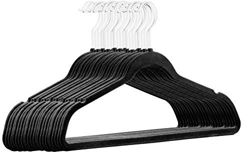 25 Stück hochwertige Samt Kleiderbügel in der Farbe Schwarz mit weißem Haken/Anti-Rutsch/von StickandShine