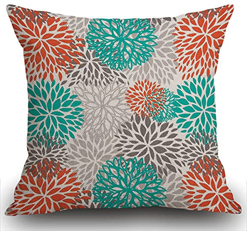 Smooffly Cushion Cover Blue Aqua Orange Gray and Floral Anchors Decorative Throw Pillow Cover Pillow Case Home Decor Square 18 x 18 Inch Pillowcase 45 x 45 cm