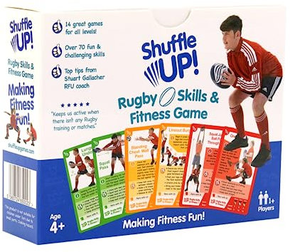 Shuffle Up Rugby Games - Family Games with 70+ Fun & Active Fitness Workout Cards, Stocking Fillers, Rugby Training Equipment Aid, Rugby Gifts for Boys & Girls