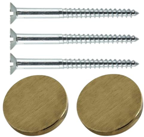 Mirror Screws - 50mm & 19mm Brushed Brass Flat Head, Decorative Cap Covers, Pack of 8 for Mirror Tables, Bath Plates, Wardrobes & Glass Signs