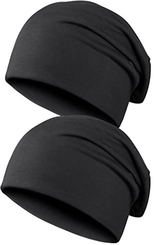 Kiiwah 2pcs Klassische Beanie Mütze für Herren und Damen, Unisex Slouch Strickmützen Longbeanie für Winter (Schwarz)