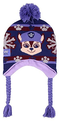 Cerdá Gorro Peruano de la Patrulla Canina para Niños - Color Azul y Rojo - Talla Única - Sombrero con Pompón, Trenzas y Estampado de Chase - Producto Original Diseñado en España