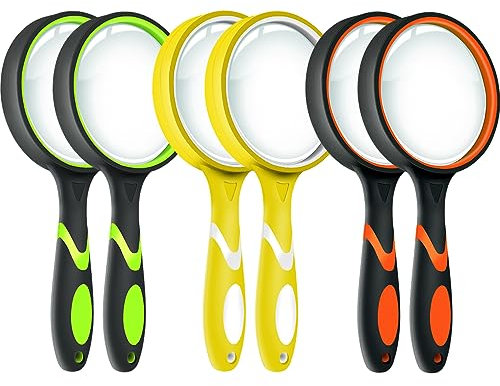 Leffis Confezione da 6 lenti d'ingrandimento 10x, antiscivolo, per lettura e lettura, per bambini e anziani, lente d'ingrandimento da 75 mm per lettura, scienze in aula e esplorazione della natura