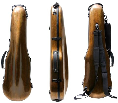 Vetimobato Dazzling Hard Shell Violin Case 4/4 Full Size Strong Light Flight Carbon Fiber Violin Box with Straps Travel Violin Case (Bronze)