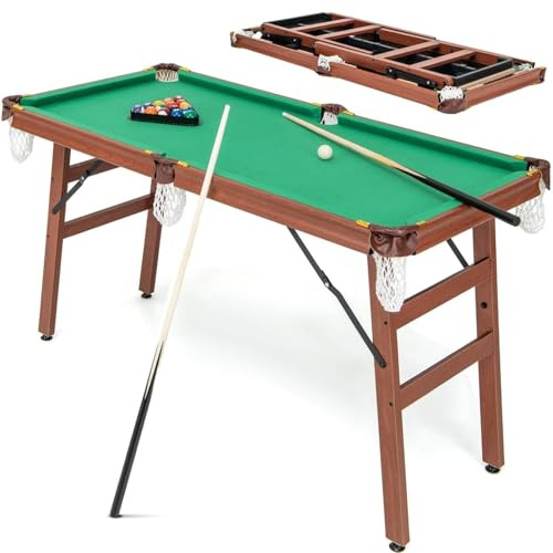 SPOTRAVEL 4.5FT Billiards Table Snooker Table(Green+Brown, 138 x 67 x 80cm)