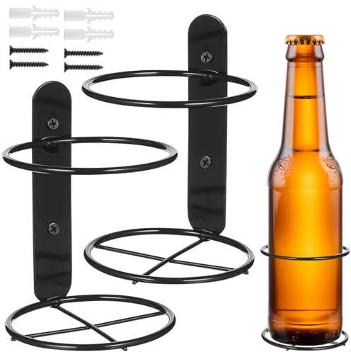 STOBAZA Lot de 2 casiers à vin muraux - Étagère à vin simple en métal avec vis - Porte-bouteille de vin à champagne - Pour bar à la maison - Noir