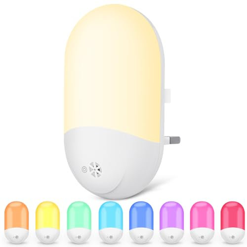 HOTUT LED Night Light with Dusk to Dawn Sensor - Warm White and RGB Wall Mount Light for Children's Rooms, Baby, Bedroom, Hallway, Garages