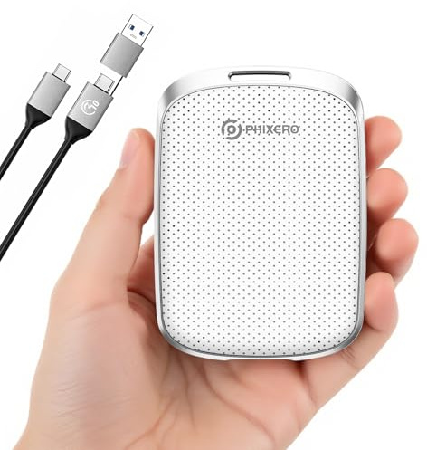 PHIXERO SSD portátil de 2.5 pulgadas de media altura de 2 TB con 9 Gbps tipo C, almacenamiento ultrarrápido y compacto, color blanco