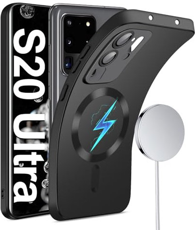 for Samsung Galaxy S20 Ultra Case Magnetic [Camera Lens Protector] [for Mag-Safe] Slim Metal Matte Silicone Soft Rubber S20 Ultra Phone Case Thin Wireless Charging Cover for Samsung S20 Ultra (Black)