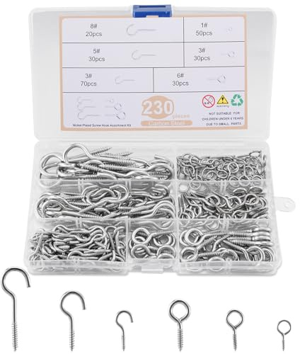 HonQiShiMY 230 Pezzi Viti per Occhielli Ganci a Tazza, Vite Oculare,Gancio a Vite, Viti a Testa Tonda,di Ganci a Soffitto Ganci a Vite Multiuso,Oggetti Decorativi e Progetti Artigianali