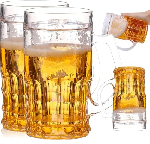 Generico Confezione da 2 boccali da birra divertenti a doppio strato, Boccale di birra finto, Tazze scherzose con manici, Boccale modello mezzanino per bevande da bar