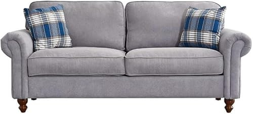 Panana Modern 2 or 3 Seater Sofa, Fabric Loveseat with 2 Plaid Accent Pillows,Rolled Armrest, Compact Living Room Settee Couch (Grey, 2 Seater)