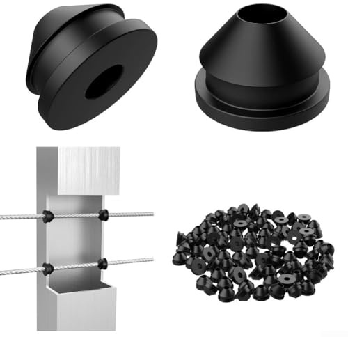 Feeshoppher Cable Railing Rubber Grommets Fit 1/8 5/32 3/16 Inch Metal Railing Posts Black Weather Resistant Hole Seal Protects Against Moisture and Rust for Indoor Outdoor Use Easy Tool(50PCS)