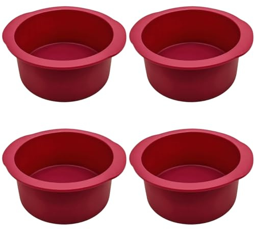 4 stycken 12 x 12,5 x 5 cm silikonkakform rund, silikonformar bakning, non-stick-belagd silikon, köksform, bakform för tillverkning av kakor, ostkakor, pizza och bröd, snabb frisättning