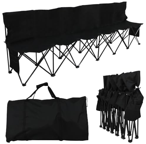 Yaheetech Bärbar hopfällbar bänk, 6-sits, campingbänk med bärväska, fotbollsbänk, hopfällbar bänk, campingbordsstolar för utomhusbruk, ingen montering behövs, svart