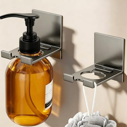 HECHKJ 2 Piezas Soporte para Dispensador de Botella de Bomba, 35 mm Soporte Bomba Montado en Pared, con Gancho, para Usar con Champú, Gel de Ducha, Jabón