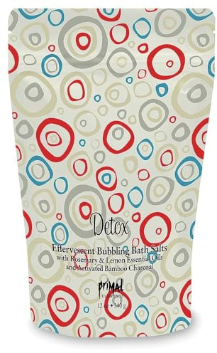Primal Elements Detoxifying Sea Salt Soak, Bubbling Aromatherapy Salts, Bamboo Charcoal & Essential Oils, Detox, 12 oz Resealable Bag