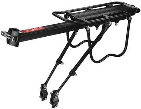 Flexzion Rear Bike Rack - Bike Rack for Back of Bike 110lb Aluminum Alloy Bicycle Carrier with Quick Release, Red Reflector Lamp, Side Frame for Road MTB Folding Bike