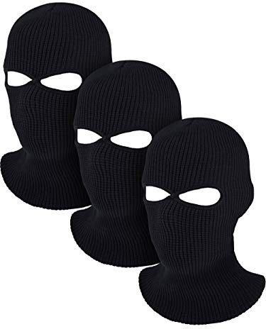 Blulu 3 Pack 2 Hole Ski Masks Winter Knitted Ski Masks Balaclava Warm Full Face Windproof for Men Women Sports Outdoor (2 Hole,Black)