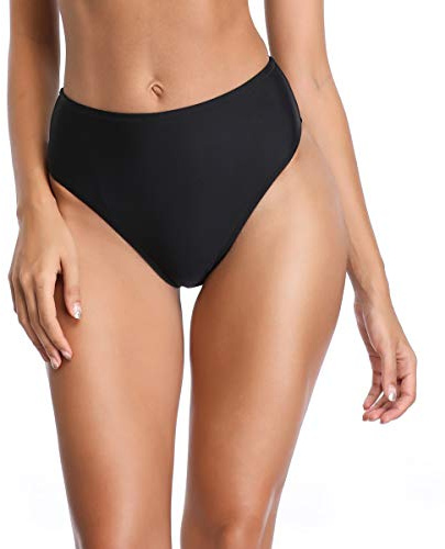 RELLECIGA Femme Bas de Maillot de Bain High Waist Bikini Bottom Noir S