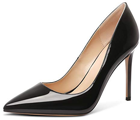 Castamere Escarpins Femme Mode Bout Pointu Aiguille Talon 10CM Heels Noir Vernis Chaussures EU 38.5