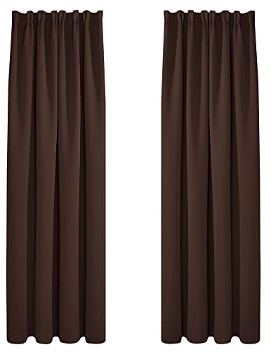 Deconovo Lot de 2 Rideaux Occultants Thermique Anti Froids et Phonique Rideau Fenetre Chambre Cuisine Court Rideau Salon Galon Fronceur 140x245cm Chocolat